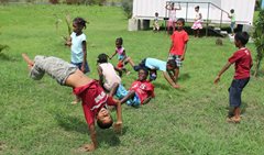 Children playing with their friends in SOS Children's Village Bambous (photo: SOS archives).