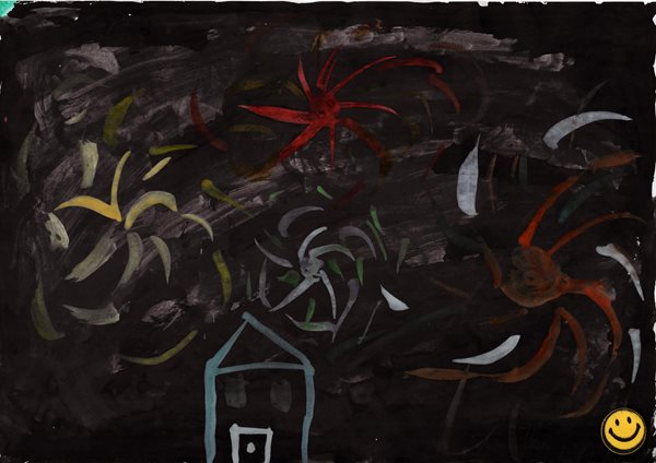 Jirnov Sasha, 11, Lugansk. 'Fireworks': After a night of fireworks, peace begins.